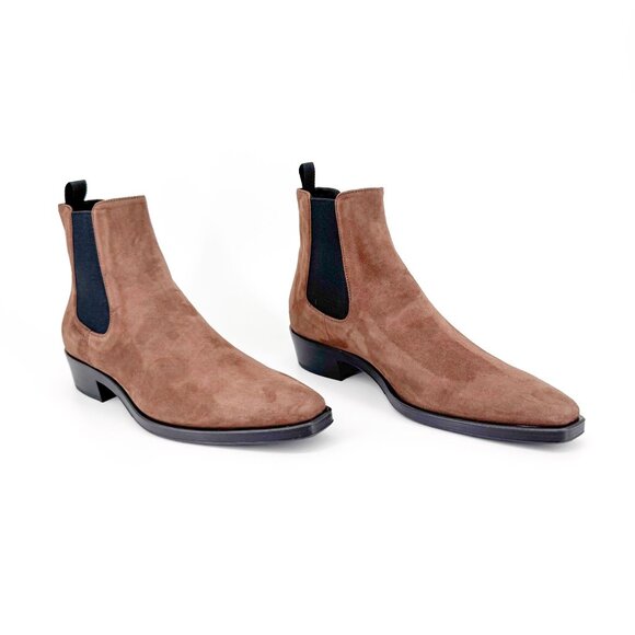 Prada Snip Toe Chelsea Ankle Boots Brown Suede Size 38 US 8 Women Western Cowboy - Picture 1 of 14